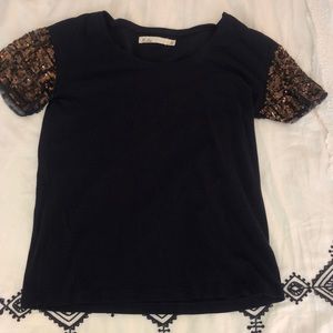 Hi Line Navy Shirt with Sparkly Sleeves bought at Madewell